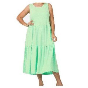 Women's Plus Size Sleeveless Tiered Midi Dress 2X